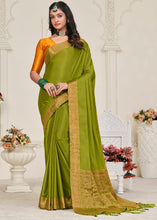 Load image into Gallery viewer, Olive Green Woven Chinon Silk Saree