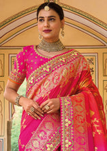 Load image into Gallery viewer, Pink &amp; Orange Dola Silk Saree with Beautiful Embroidery work: Wedding Edition