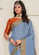 Load image into Gallery viewer, Powder Blue Woven Chinon Silk Saree
