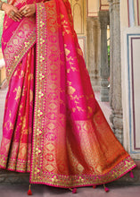 Load image into Gallery viewer, Pink &amp; Orange Dola Silk Saree with Beautiful Embroidery work: Wedding Edition