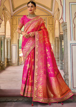 Load image into Gallery viewer, Pink &amp; Orange Dola Silk Saree with Beautiful Embroidery work: Wedding Edition