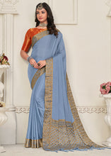 Load image into Gallery viewer, Powder Blue Woven Chinon Silk Saree