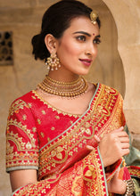 Load image into Gallery viewer, Grey &amp; Red Dola Silk Saree with Beautiful Embroidery work: Wedding Edition