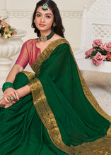 Load image into Gallery viewer, Castleton Green Woven Chinon Silk Saree