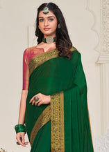 Load image into Gallery viewer, Castleton Green Woven Chinon Silk Saree