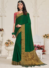 Load image into Gallery viewer, Castleton Green Woven Chinon Silk Saree