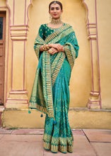 Load image into Gallery viewer, Cerulean Blue Dola Silk Saree with Beautiful Embroidery work: Wedding Edition
