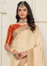 Load image into Gallery viewer, Cream White Woven Chinon Silk Saree