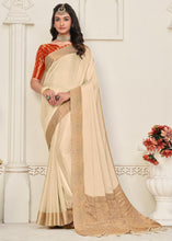 Load image into Gallery viewer, Cream White Woven Chinon Silk Saree