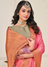 Load image into Gallery viewer, Brink Pink Woven Chinon Silk Saree