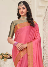 Load image into Gallery viewer, Brink Pink Woven Chinon Silk Saree