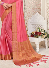 Load image into Gallery viewer, Brink Pink Woven Chinon Silk Saree