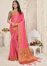 Load image into Gallery viewer, Brink Pink Woven Chinon Silk Saree