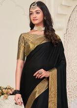 Load image into Gallery viewer, Midnight Black Woven Chinon Silk Saree