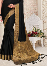 Load image into Gallery viewer, Midnight Black Woven Chinon Silk Saree