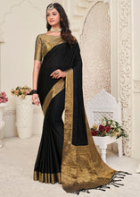 Load image into Gallery viewer, Midnight Black Woven Chinon Silk Saree