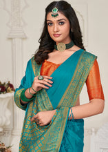 Load image into Gallery viewer, Cerulean Blue Woven Chinon Silk Saree