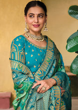 Load image into Gallery viewer, Shades Of Blue Dola Silk Saree with Beautiful Embroidery work: Wedding Edition
