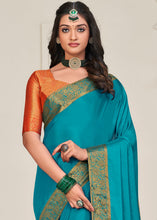 Load image into Gallery viewer, Cerulean Blue Woven Chinon Silk Saree