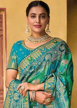 Load image into Gallery viewer, Shades Of Blue Dola Silk Saree with Beautiful Embroidery work: Wedding Edition