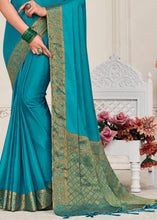 Load image into Gallery viewer, Cerulean Blue Woven Chinon Silk Saree