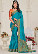 Load image into Gallery viewer, Cerulean Blue Woven Chinon Silk Saree