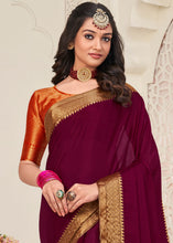 Load image into Gallery viewer, Burgundy Purple Woven Chinon Silk Saree