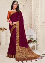 Load image into Gallery viewer, Burgundy Purple Woven Chinon Silk Saree