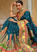 Cargar imagen en el visor de la galería, Ocean Blue Dola Silk Saree with Beautiful Embroidery work: Wedding Edition