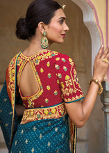 Cargar imagen en el visor de la galería, Ocean Blue Dola Silk Saree with Beautiful Embroidery work: Wedding Edition