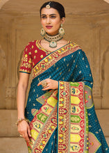 Cargar imagen en el visor de la galería, Ocean Blue Dola Silk Saree with Beautiful Embroidery work: Wedding Edition
