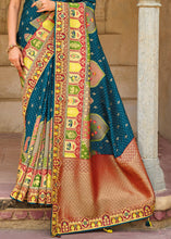 Cargar imagen en el visor de la galería, Ocean Blue Dola Silk Saree with Beautiful Embroidery work: Wedding Edition