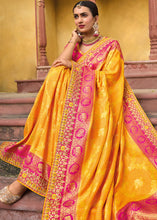 Load image into Gallery viewer, Saffron Yellow Dola Silk Saree with Beautiful Embroidery work: Wedding Edition