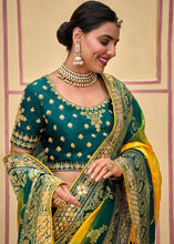 Load image into Gallery viewer, Yellow &amp; Green Dola Silk Saree with Beautiful Embroidery work: Wedding Edition