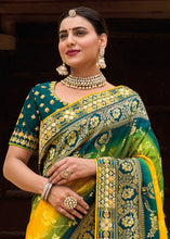 Load image into Gallery viewer, Yellow &amp; Green Dola Silk Saree with Beautiful Embroidery work: Wedding Edition