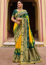 Load image into Gallery viewer, Yellow &amp; Green Dola Silk Saree with Beautiful Embroidery work: Wedding Edition