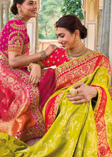 Load image into Gallery viewer, Pear Green Dola Silk Saree with Beautiful Embroidery work: Wedding Edition