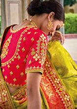 Load image into Gallery viewer, Pear Green Dola Silk Saree with Beautiful Embroidery work: Wedding Edition