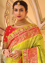 Load image into Gallery viewer, Pear Green Dola Silk Saree with Beautiful Embroidery work: Wedding Edition
