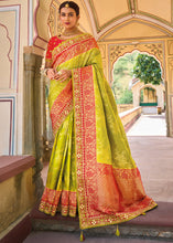 Load image into Gallery viewer, Pear Green Dola Silk Saree with Beautiful Embroidery work: Wedding Edition