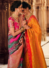 Laden Sie das Bild in den Galerie-Viewer, Amber Orange Woven Banarasi Silk Saree with Embroidered Blouse