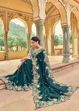 Cargar imagen en el visor de la galería, Prussian Blue Designer Organza Saree with Intricate Embroidery work