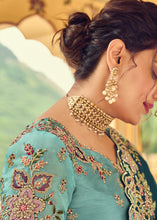 Cargar imagen en el visor de la galería, Prussian Blue Designer Organza Saree with Intricate Embroidery work