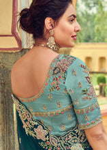 Cargar imagen en el visor de la galería, Prussian Blue Designer Organza Saree with Intricate Embroidery work