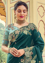 Cargar imagen en el visor de la galería, Prussian Blue Designer Organza Saree with Intricate Embroidery work