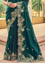 Cargar imagen en el visor de la galería, Prussian Blue Designer Organza Saree with Intricate Embroidery work