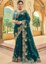 Cargar imagen en el visor de la galería, Prussian Blue Designer Organza Saree with Intricate Embroidery work