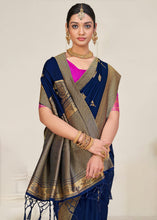 Load image into Gallery viewer, Berry Blue Zari Woven Dola Silk Saree