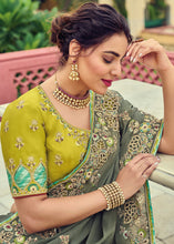 Load image into Gallery viewer, Sardine Grey Designer Organza Saree with Intricate Embroidery work