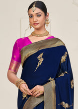 Load image into Gallery viewer, Berry Blue Zari Woven Dola Silk Saree